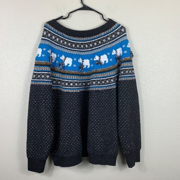 Holiday Time Women’s Polar Bear Fair Isle Sweater Blue Black - Size 1X - Picture 6 of 6